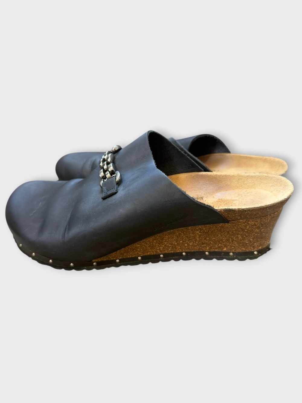 Birkenstock Papillio Daisy Black Leather Wedge Clogs Size 10
